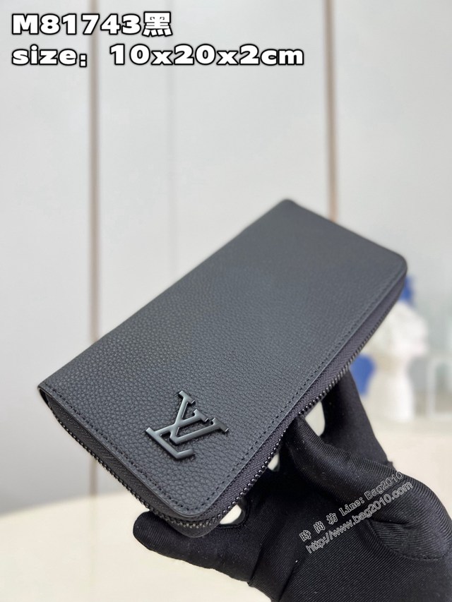 LV專櫃2023新款拉鏈錢包 M8174黑藍 路易威登黑色牛皮男士拉鏈長夾 dn1267